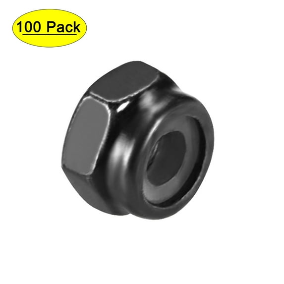 Unique Bargains M2x0.4mm Hex Lock Nuts Carbon Steel Nylon Insert Self-Lock nuts, 100Pcs Black
