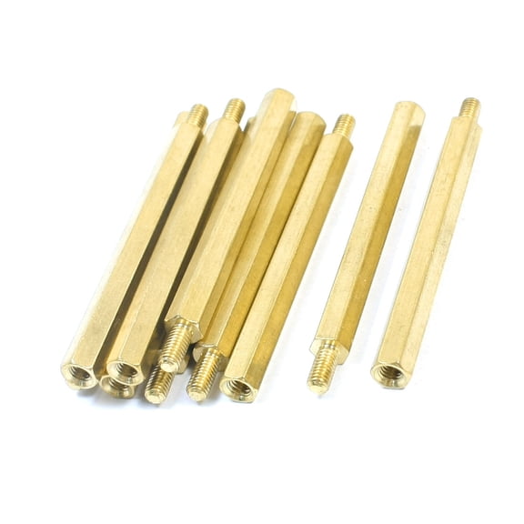 Unique Bargains M3 x 45mm x 51mm Male to Female Brass Hexagonal Nut Stand-off Spacer 10Pcs