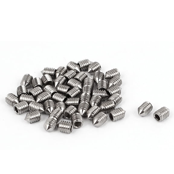 Unique Bargains M3 x 4mm Cone Point Hex Socket Set Grub Screw Silver Tone 50Pcs 304 Stainless Steel