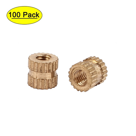 Unique Bargains M3 x 5mm x 5.3mm Brass Cylindrical Knurled Threaded Insert Embedded Nuts 100Pcs