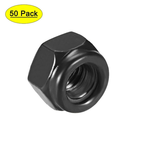 Unique Bargains M3x0.5mm Hex Lock Nuts Carbon Steel Nylon Insert Self-Lock nuts, 50Pcs Black