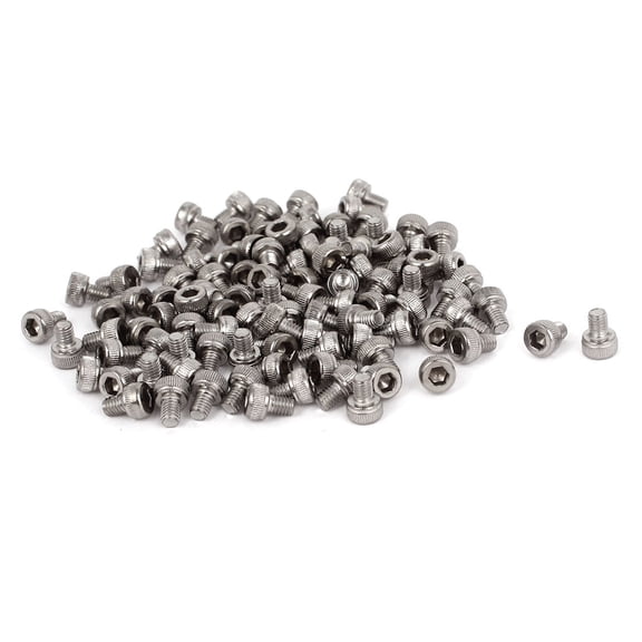 Unique Bargains M3x4mm 0.5mm Pitch Stainless Steel Bolts Hex Socket Cap Knurl Head Screws 100pcs