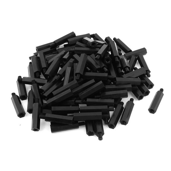 Unique Bargains M4 25+6mm Male Female Thread Nylon Hex Standoff Spacer Screws PCB Pillar 100pcs