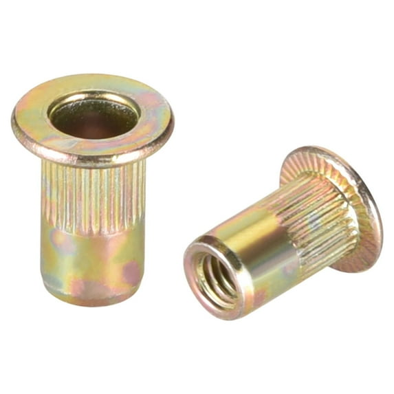 Unique Bargains M4 Carbon Steel Rivet Nuts Flat Head Insert Yellow Zinc 100Pcs