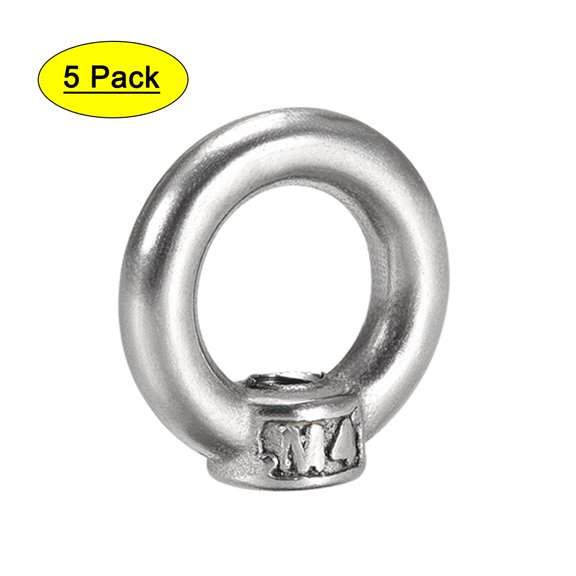M4 Thread Dia 304 Stainless Steel Ring Shape Eyed Bolt Lifting Eye Nut 5PCS