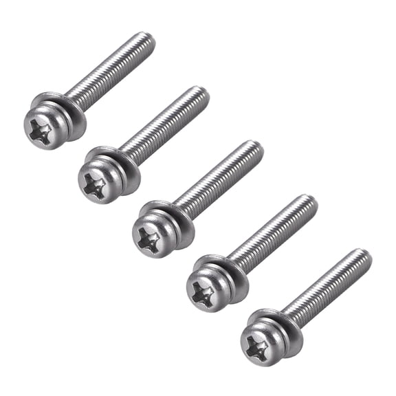 Unique Bargains M4 x 30mm Stainless Steel Phillips Pan Head Machine Screws Bolts Combine with Spring Washer and Plain Washers 5pc