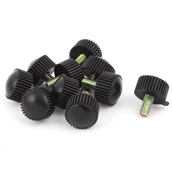 Unique Bargains M5 x 10mm Round Head Screw On Straight Knurled Clamping Knob Grips Black 10pcs