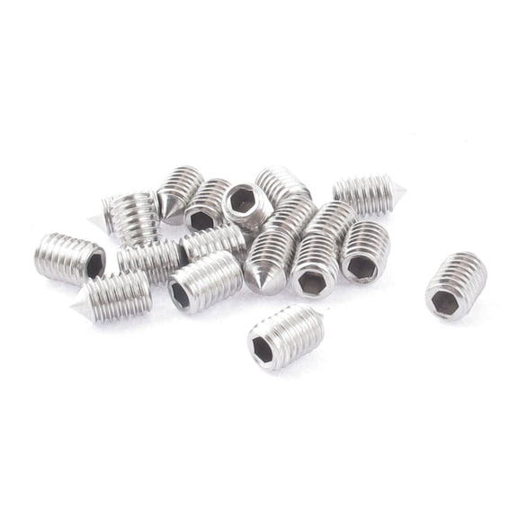 Unique Bargains M5 x 8mm Stainless Steel Cone Point Hex Socket Set Grub Screw Silver Tone 20pcs