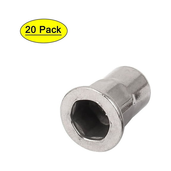 Unique Bargains M6 304 Stainless Steel Hex Flat Head Rivet Nut Insert 20Pcs