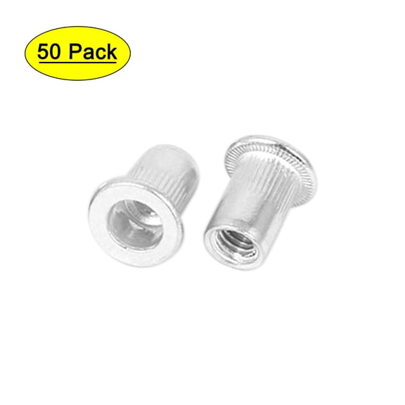 Unique Bargains M6 Aluminum Flat Head Rivet Nut Insert Silver Tone 50Pcs