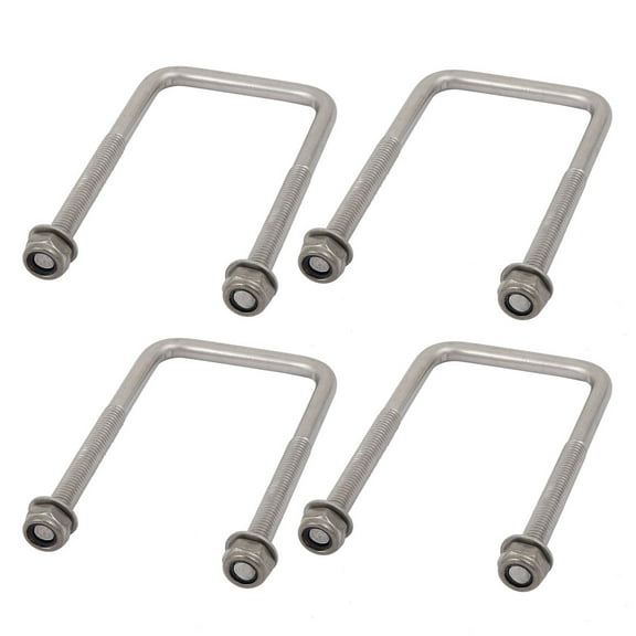 Unique Bargains M6 Thread 40mm Inner Width 304 Stainless Steel Square U Bolt Silver Tone 4pcs