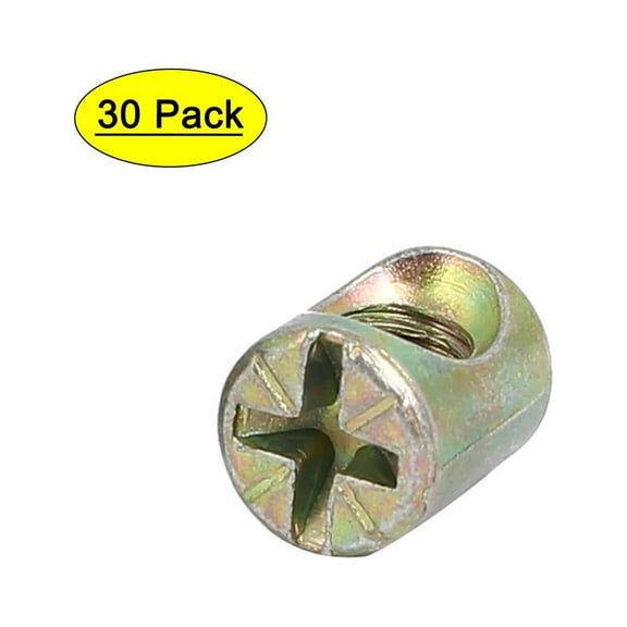 Unique Bargains M6 x 12mm Cross Dowel Slotted  Nuts 30Pcs for Furniture Bed  Chair Metal