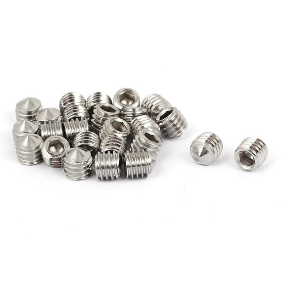 Unique Bargains M6 x 6mm Hex Socket Cone Point Set Grub Screw Silver Tone 25 Pcs