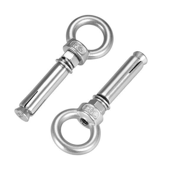 Unique Bargains M6x50 Expansion Eyebolt Screw Eye Nuts with Ring Raw Bolts 2pcs