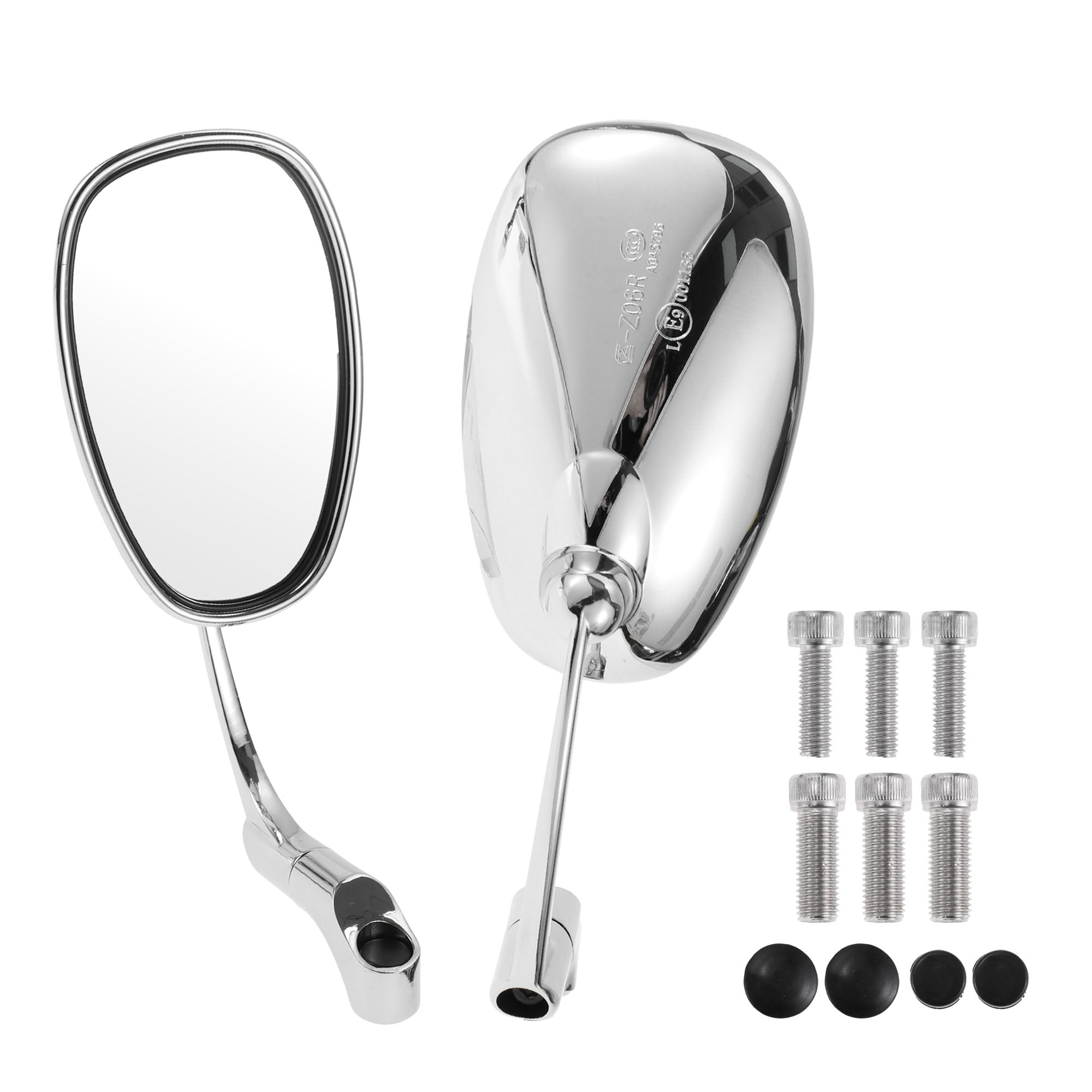 Unique Bargains M8/M10 Motorcycle Rear View Mirrors Bar End Side Mirrors Mount Adjustable Chrome Silver Tone Aluminum Alloy Oval Shape