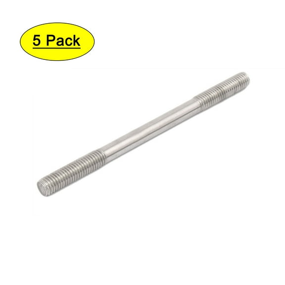 Unique Bargains M8 x 120mm Tight Adjustable Push Double End Thread Stud Teeth Rod 5pcs