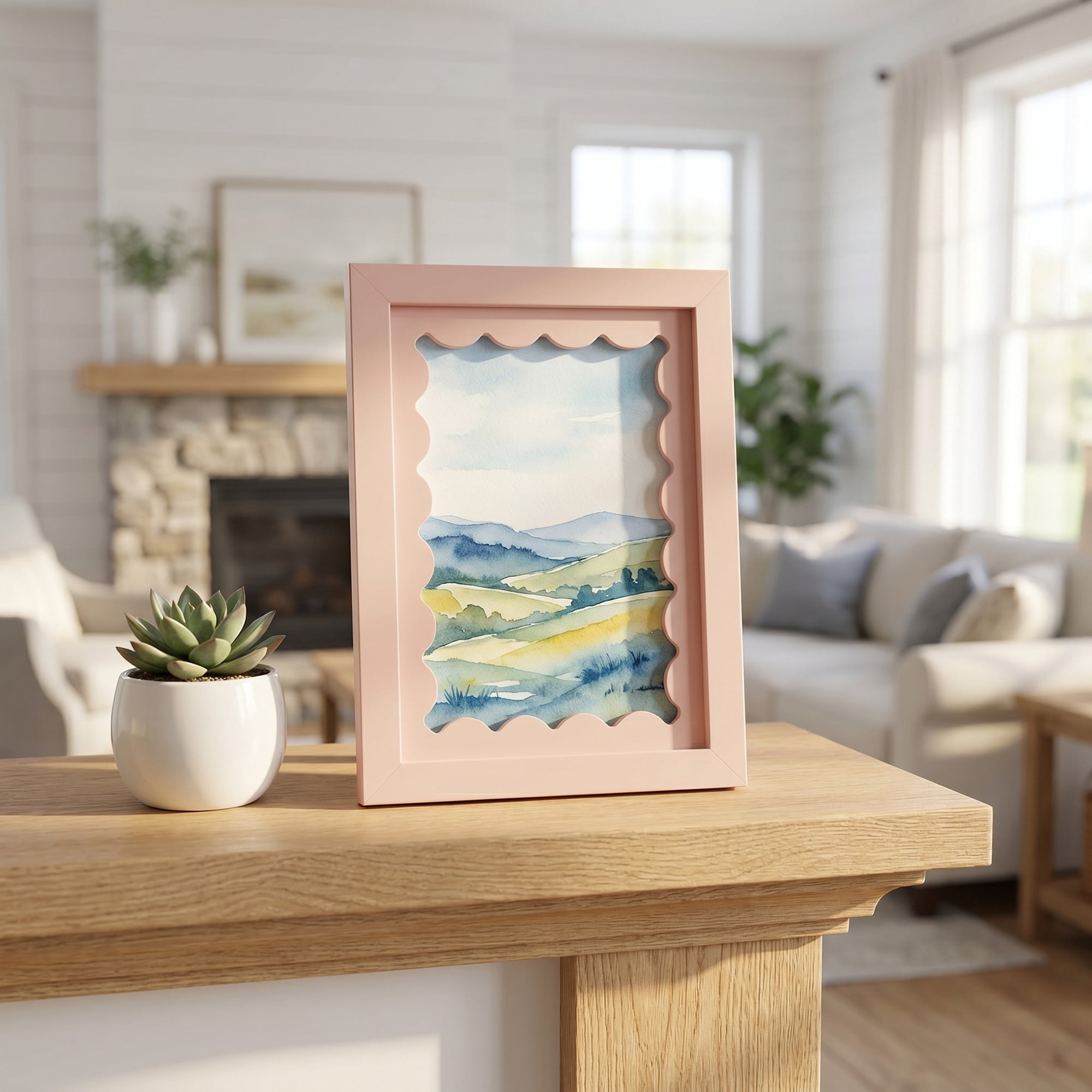 Unique Bargains MDF Wood Cute Wavy Picture Frame Pink 4" x 6"