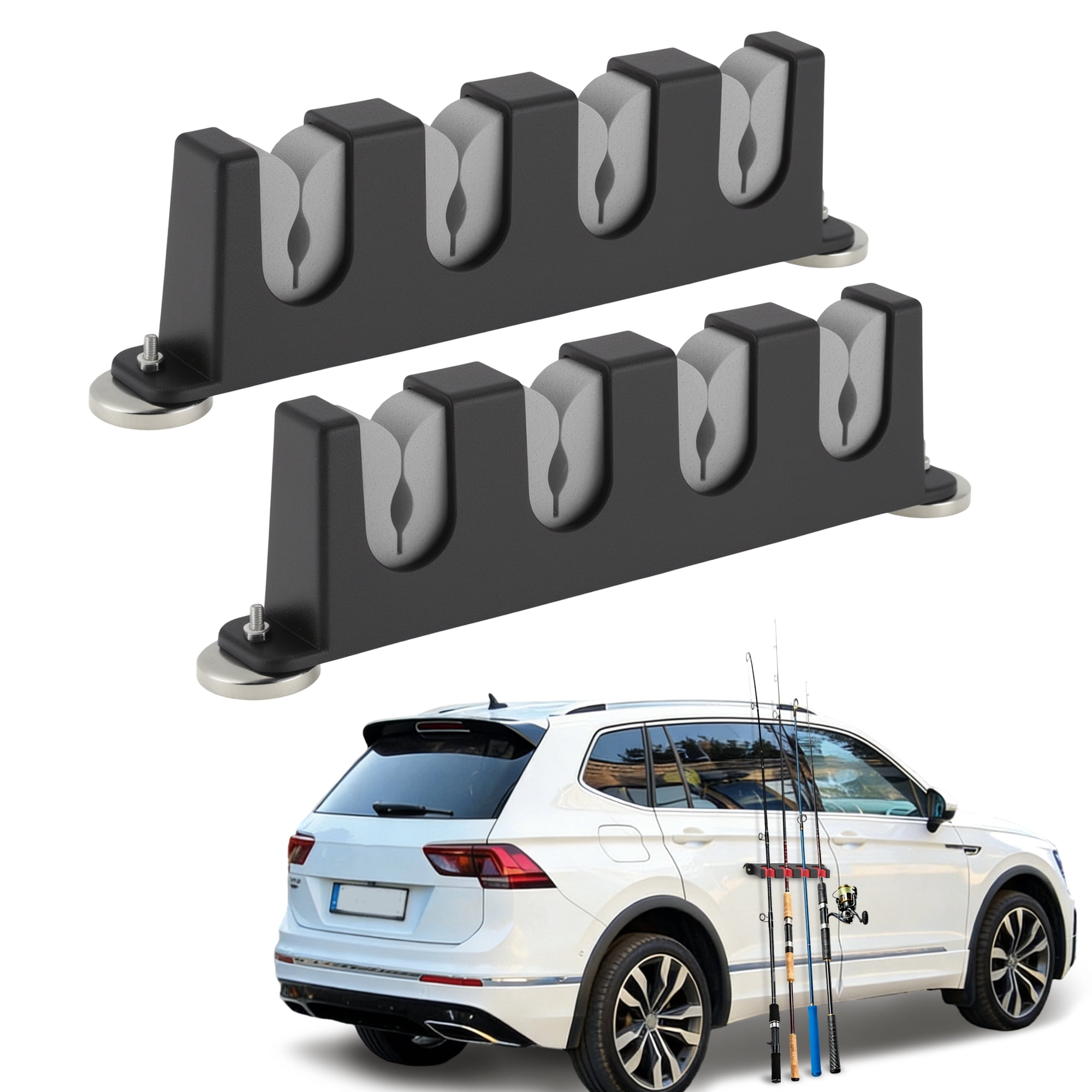 Unique Bargains Magnetic Fishing Rod Holder for Car Black + Grey 4 Rods 2 Pcs