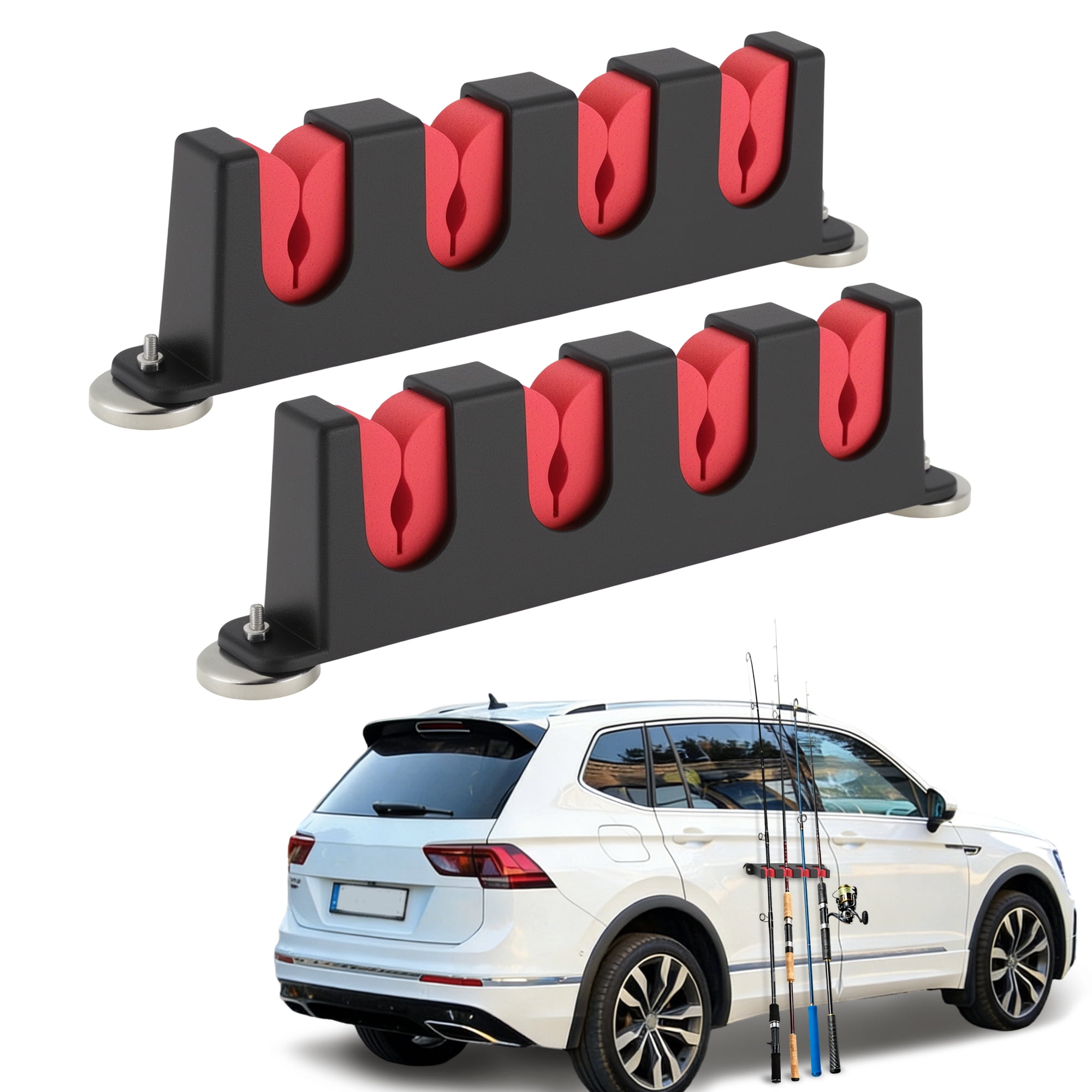 Unique Bargains Magnetic Fishing Rod Holder for Car Black + Red 4 Rods 2 Pcs
