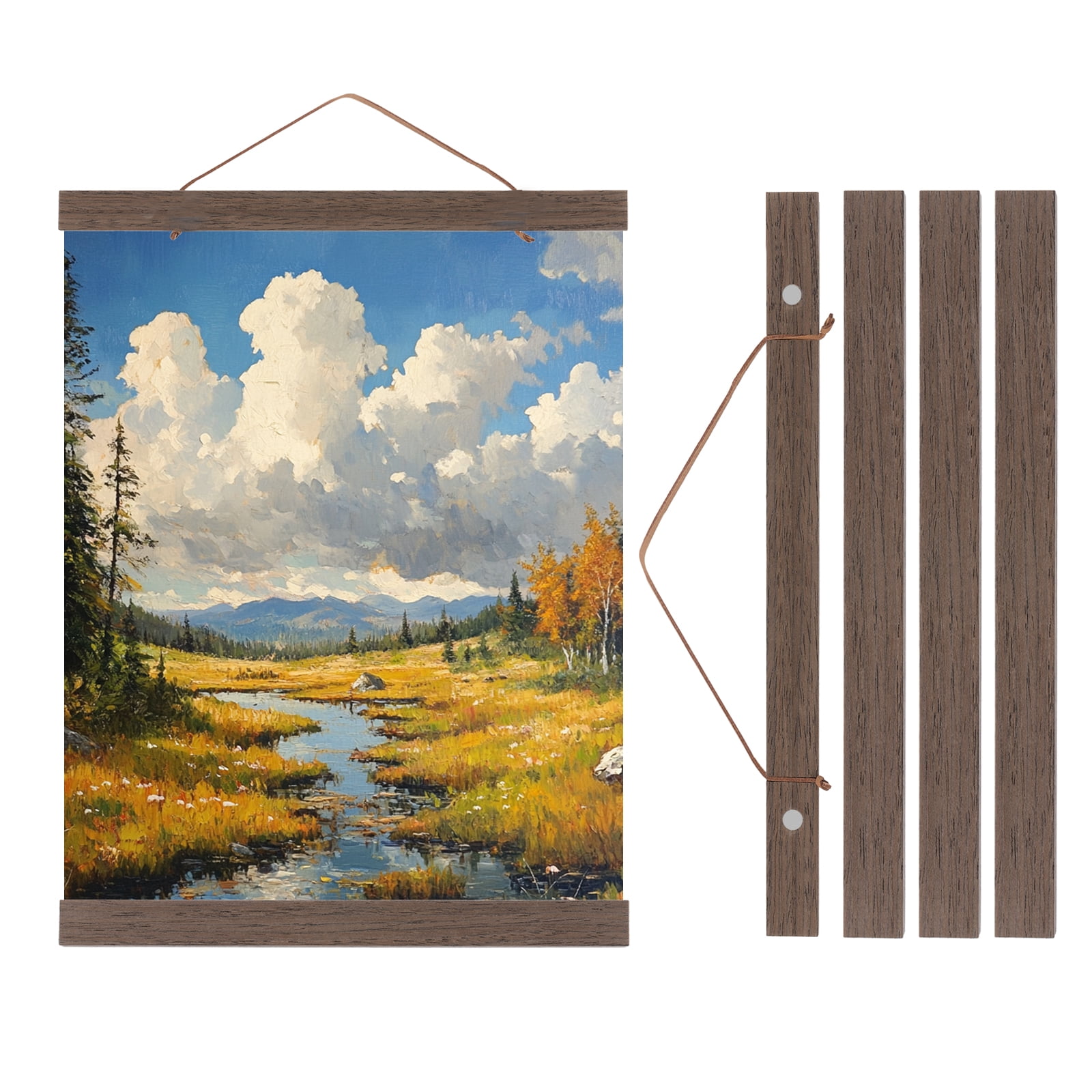 Unique Bargains Magnetic Poster Hanger Frame Light Wooden Magnet Frames 12 Inch Brown
