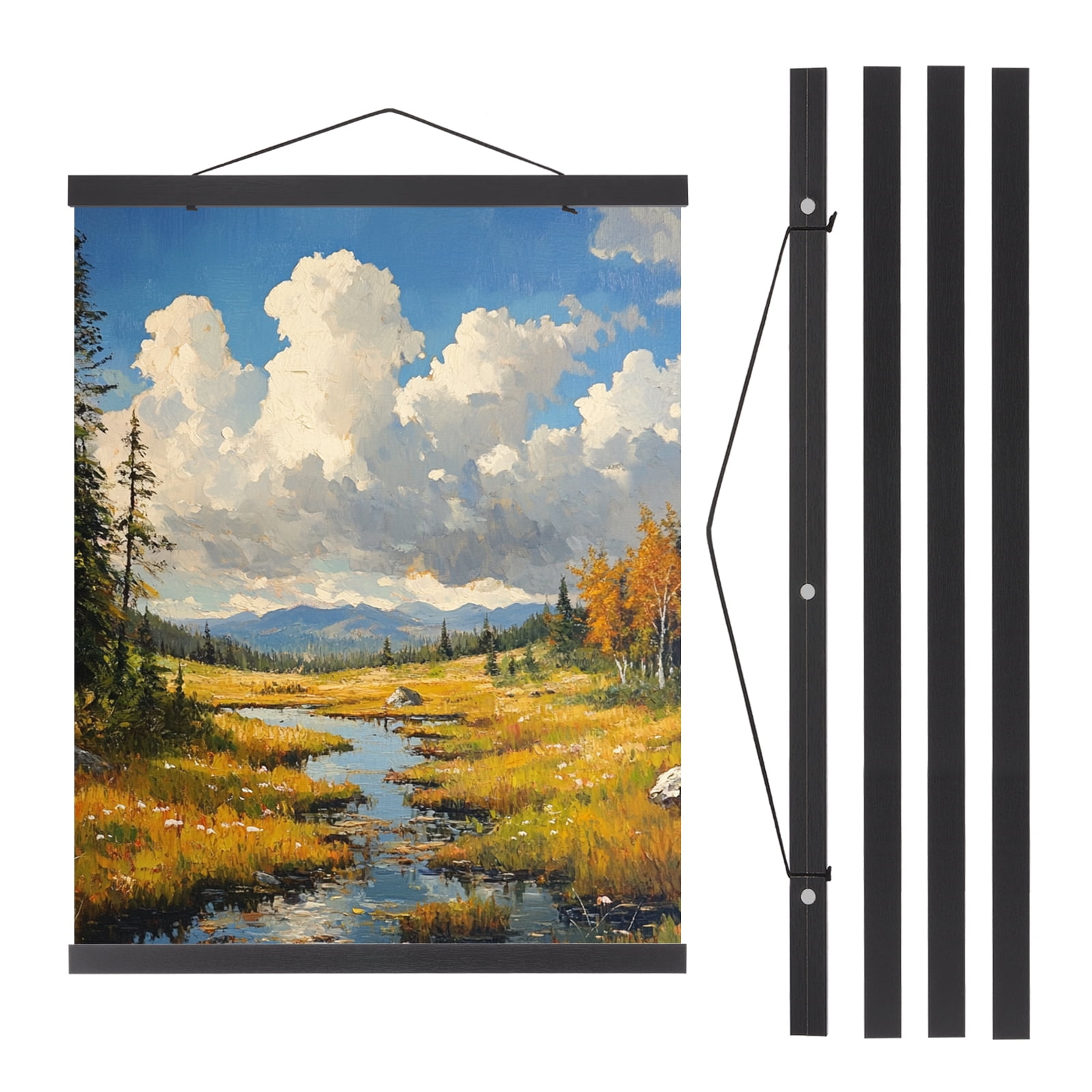 Unique Bargains Magnetic Poster Hanger Frame Light Wooden Magnet Frames 24 Inch Black