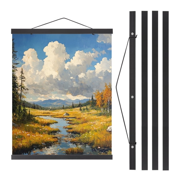 Unique Bargains Magnetic Poster Hanger Frame Light Wooden Magnet Frames 24 Inch Black