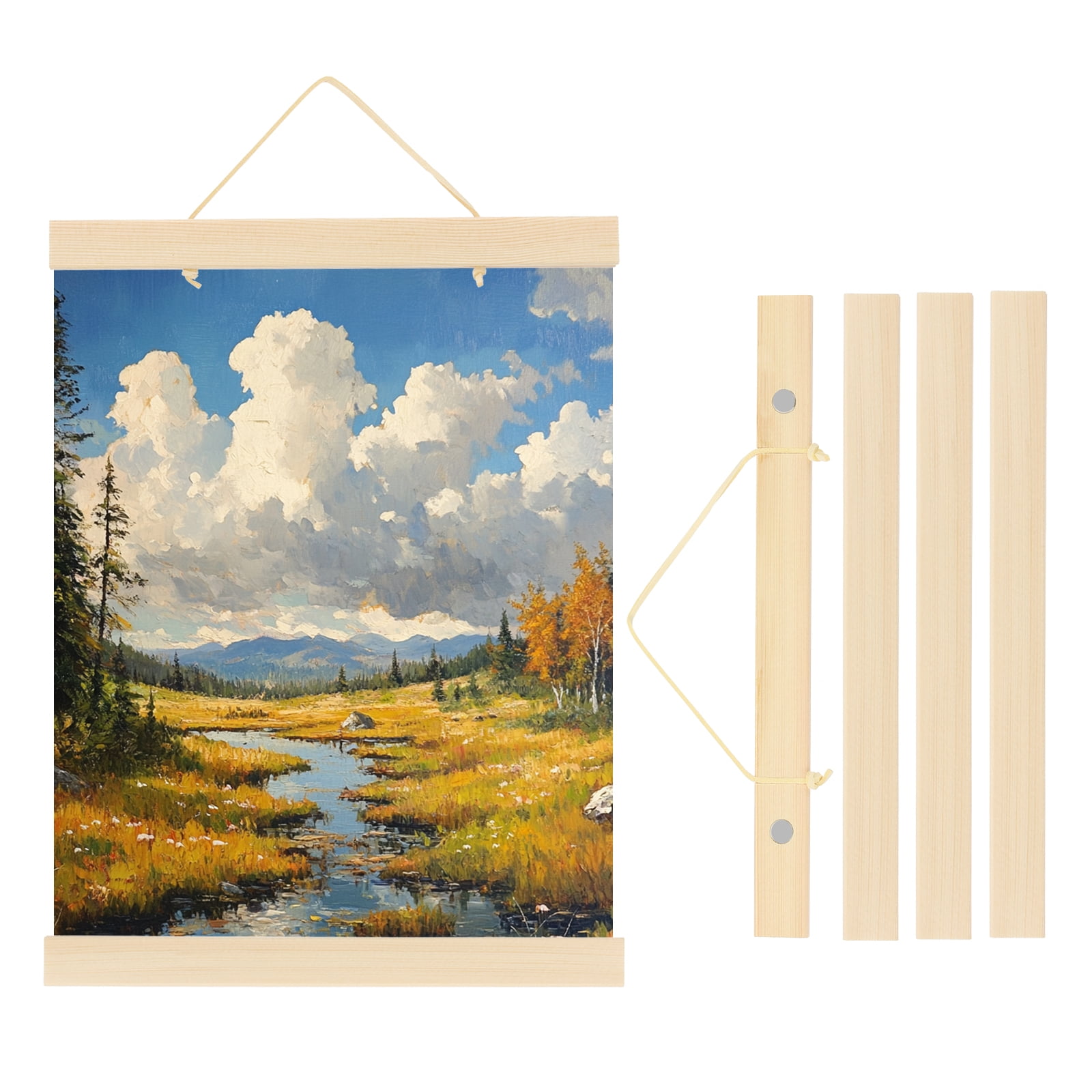 Unique Bargains Magnetic Poster Hanger Frame Light Wooden Magnet Frames 8 Inch Natural
