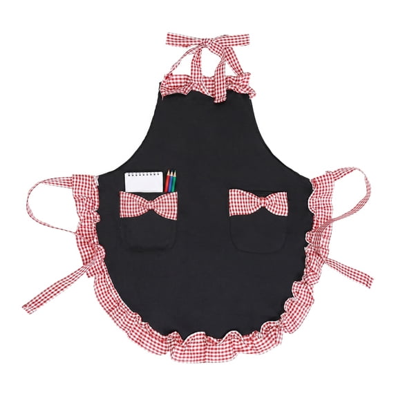 Unique Bargains Maid-style Durable Polyester Aprons with Pockets 25.4x28in Black Red