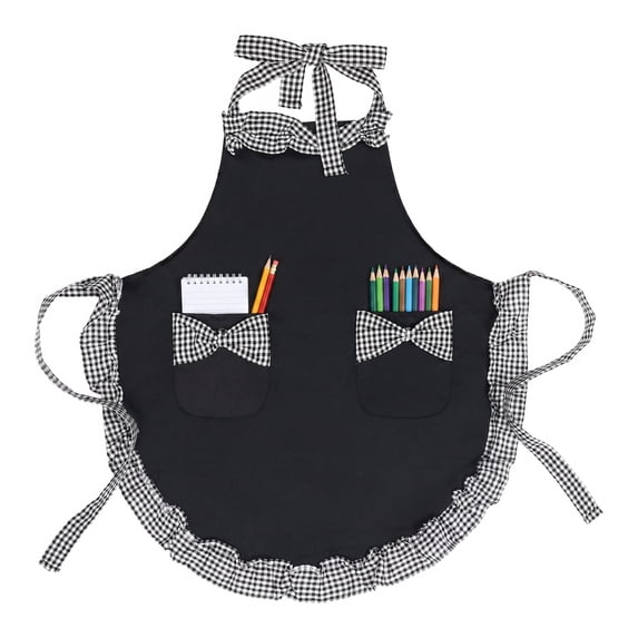 Unique Bargains Maid-style Durable Polyester Aprons with Pockets 25.4x28in Black
