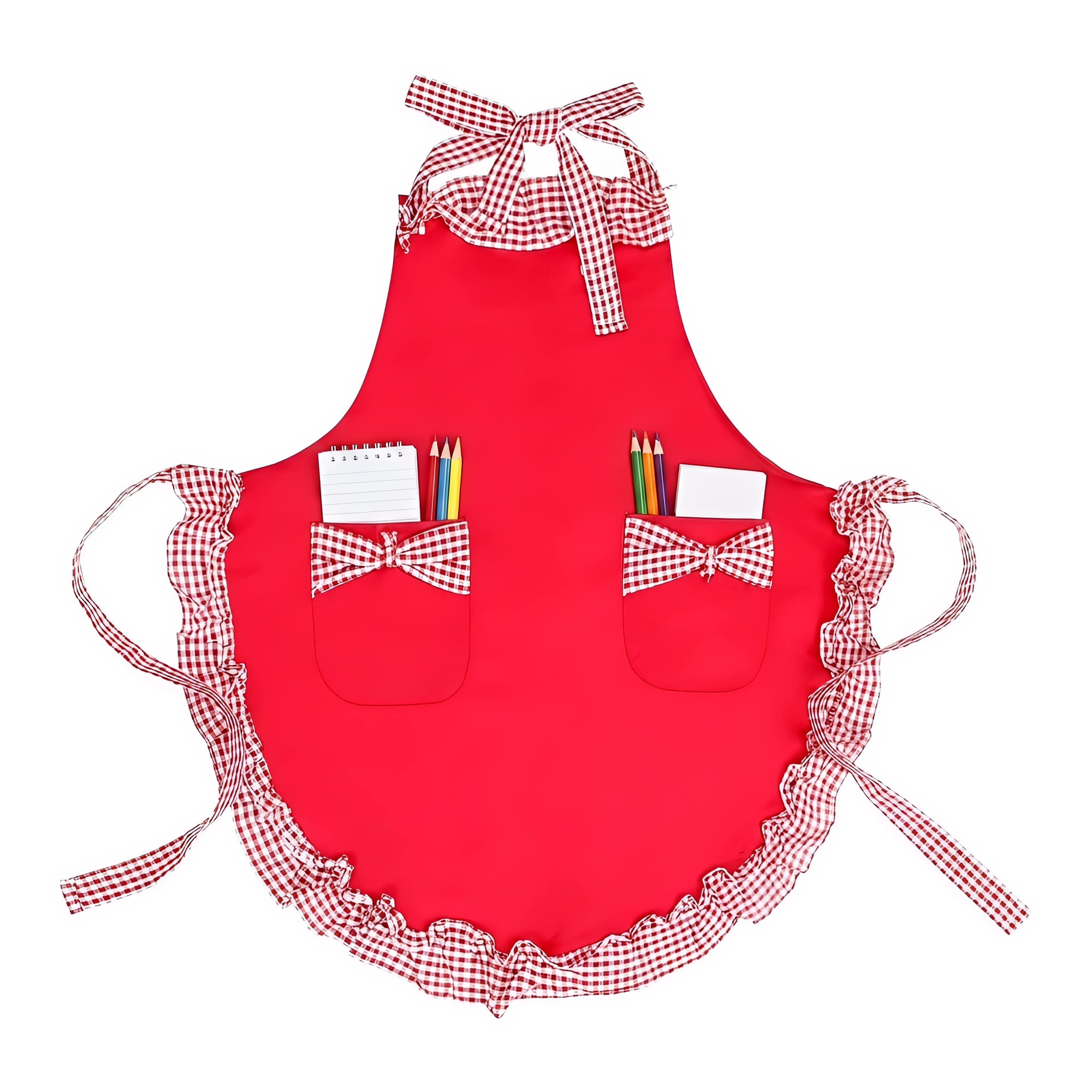 Unique Bargains Maid-style Durable Polyester Aprons with Pockets 25.4x28in Red