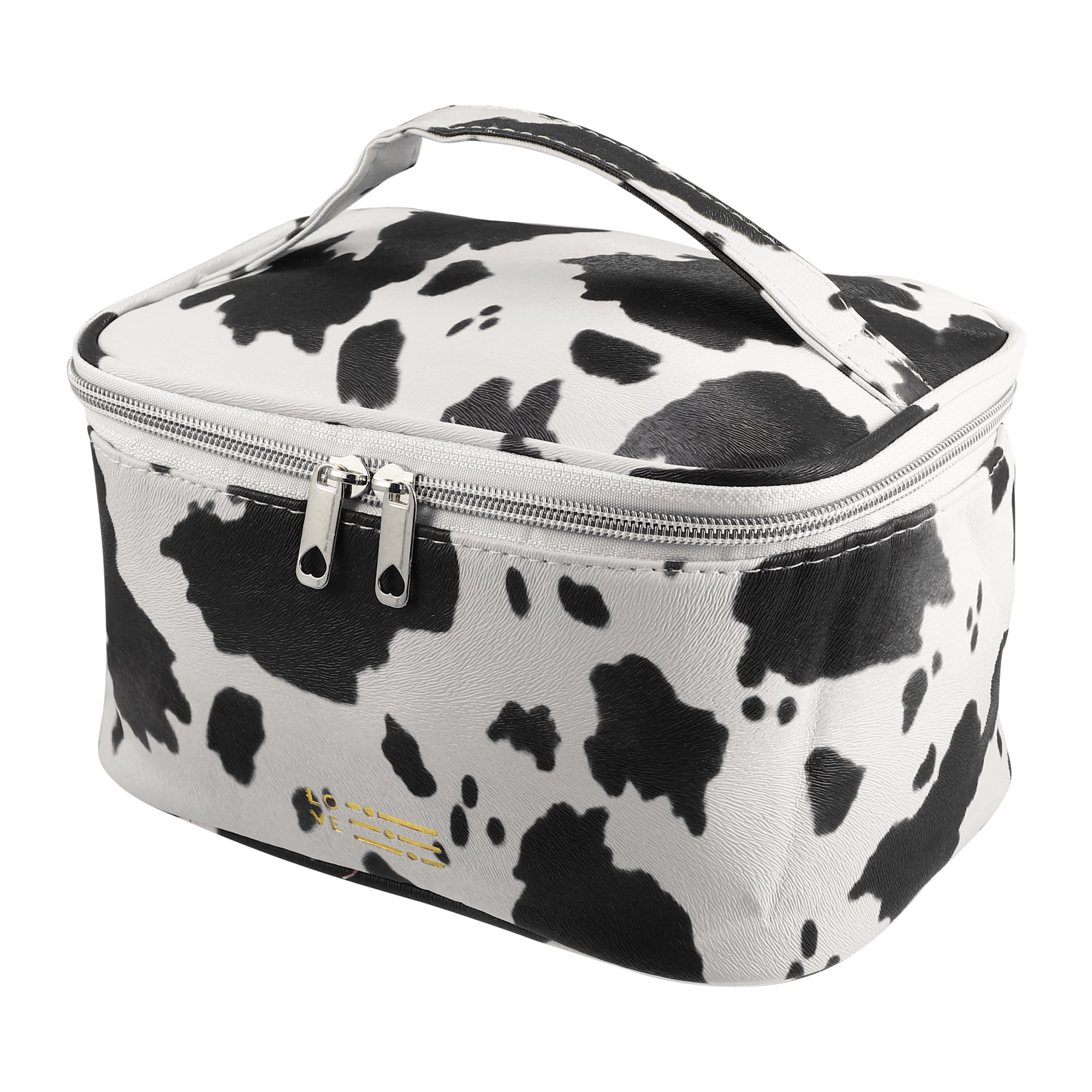 Unique Bargains Make Up Bag Cosmetic Travel Bag Organizer Bag Faux Leather Black White