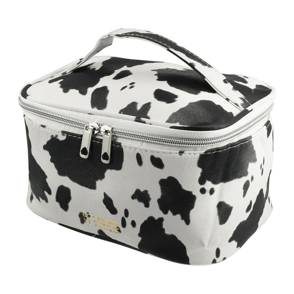 Unique Bargains Make Up Bag Cosmetic Travel Bag Organizer Bag Faux Leather Black White