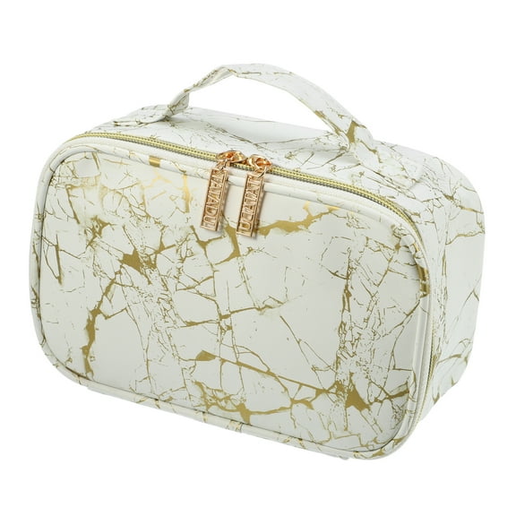 Unique Bargains Floral Makeup Bag Zipper Flower Cosmetic Pouch White, Gold Tone