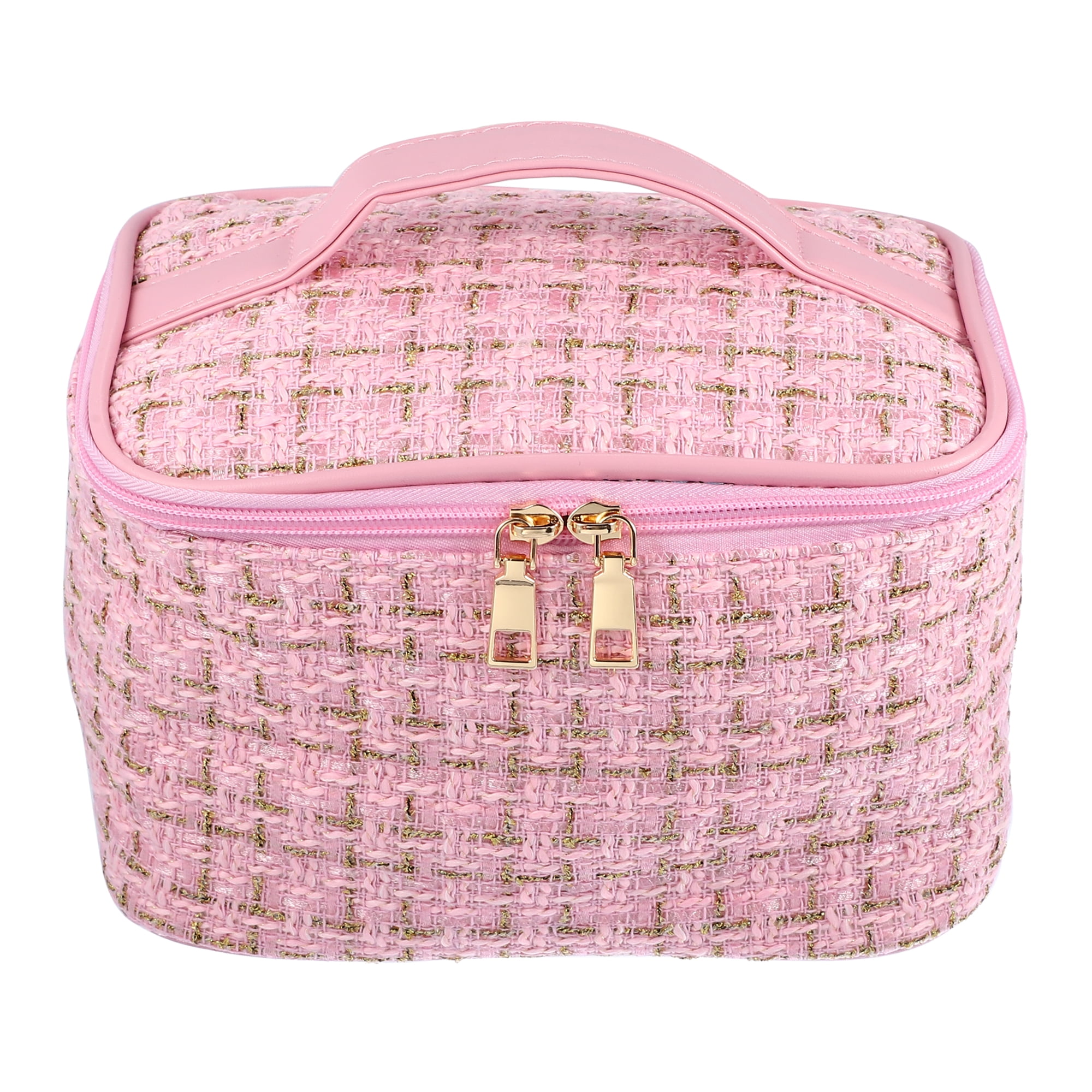 Rosarivae Woolen Yarn Makeup Bag Cosmetic Bag Large Capacity Checkered Travel Toiletry Bag, Size: 17X10CM