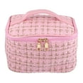 thumbnail image 1 of Unique Bargains Makeup Bag Cosmetic Travel Bag Case Woolen Large Makeup Bag Organizer Bag for Women Plaid Pattern Pink, 1 of 6