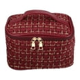 thumbnail image 1 of Unique Bargains Makeup Bag Cosmetic Travel Bag Case Woolen Large Makeup Bag Organizer Bag for Women Plaid Pattern Red, 1 of 6