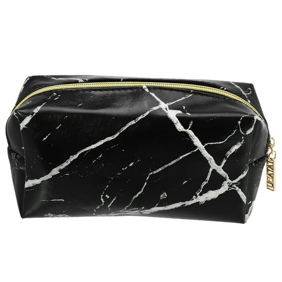 Unique Bargains Makeup Bag Marble Cosmetic Travel Bag Make Up Brush Organizer Bag Storage for Women Black 7"x3"x4"
