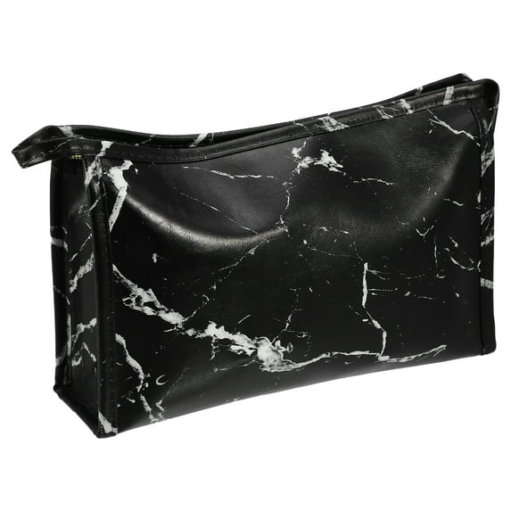 Unique Bargains Makeup Bag Marble Cosmetic Travel Bag Make Up Brush Organizer Bag Storage for Women Black 9"x3"x6"