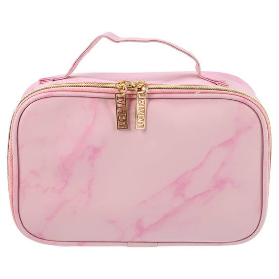 Unique Bargains Makeup Bag Marble Cosmetic Travel Bag Make Up Brush Organizer Bag Storage for Women Pink 8"x5"x4"