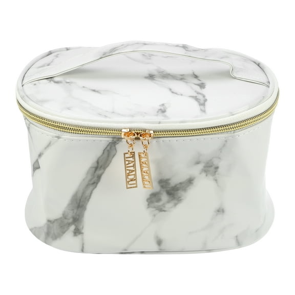 Unique Bargains Makeup Bag Marble Cosmetic Travel Bag Make Up Brush Organizer Bag Storage for Women White Gray 8"x6"x5"