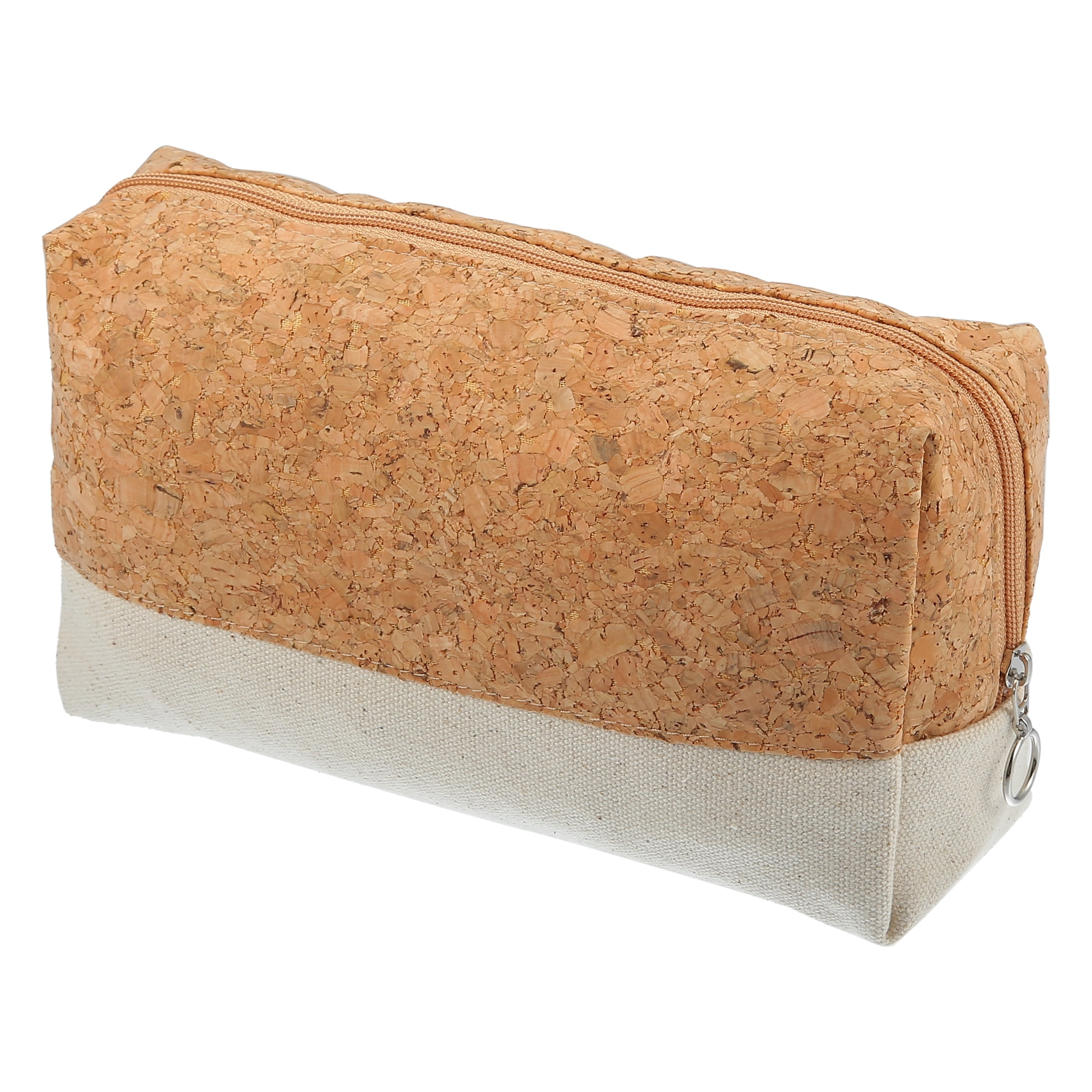 Unique Bargains Makeup Bag Toiletry Bag Wood Grain Pattern 7.80"x2.36"x5.51" Canvas Beige