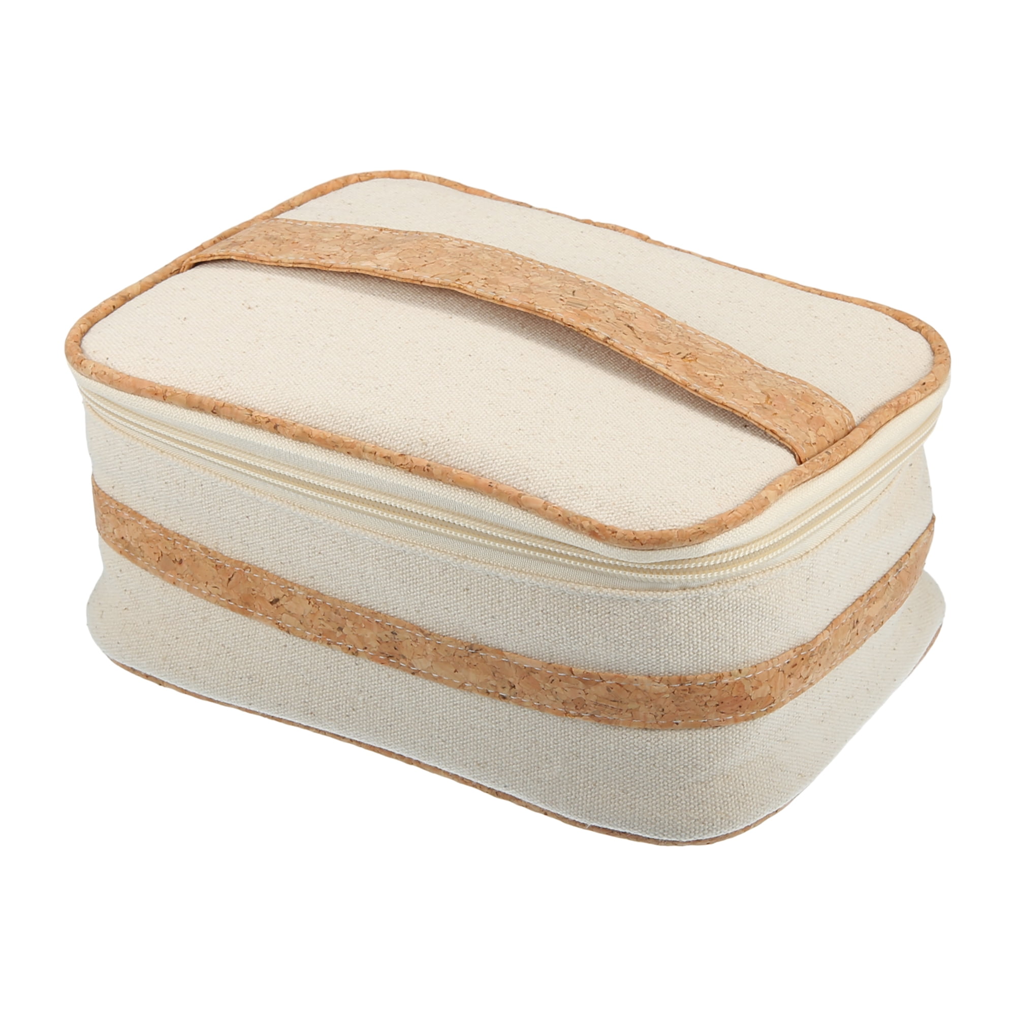 Unique Bargains Makeup Bag Toiletry Bag Wood Grain Pattern 8.54"x3.94"x6.02" Canvas Beige