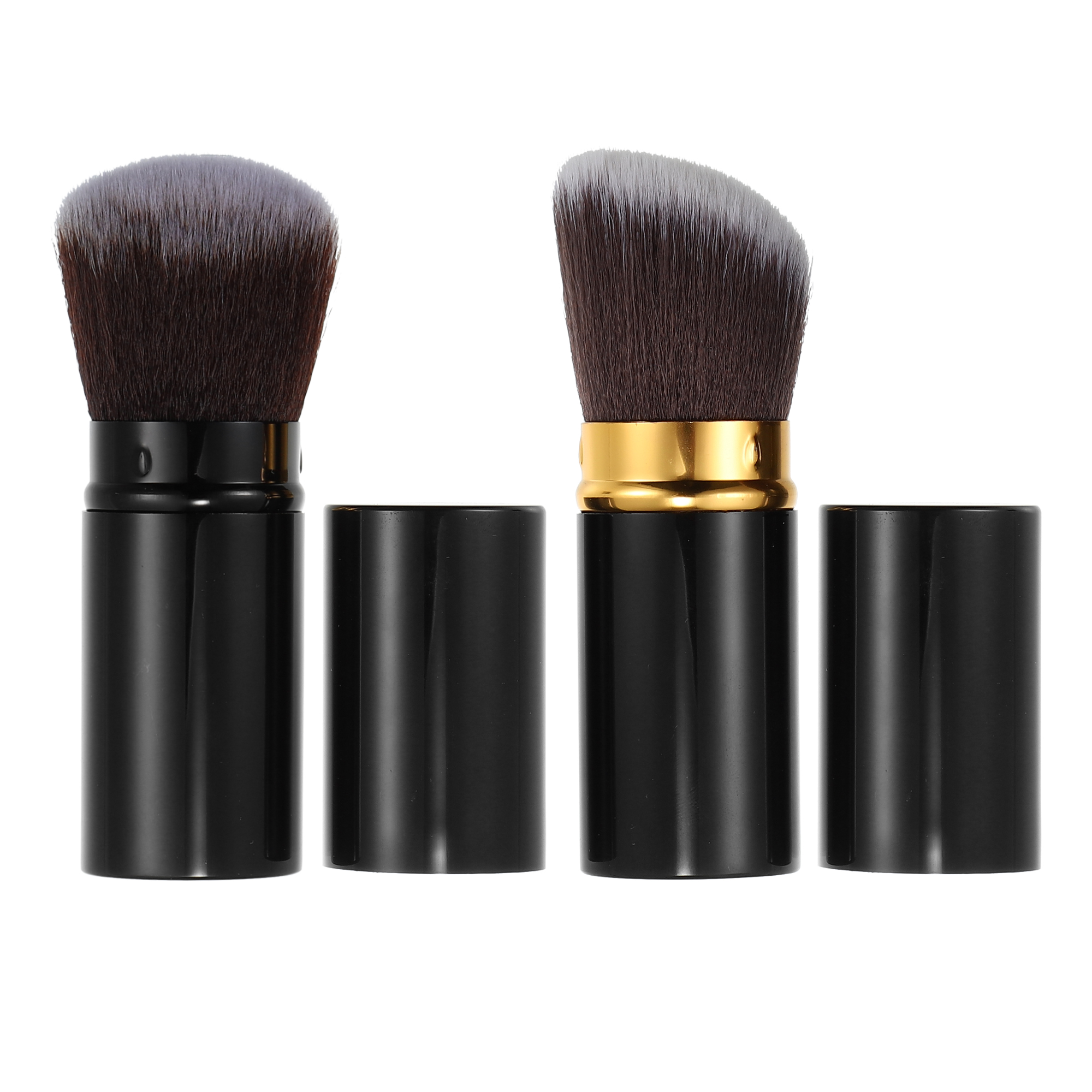 Unique Bargains Makeup Brush Kit Travel Retractable Angled Brush Highlight Black 2 Pcs