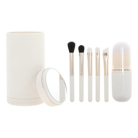 Unique Bargains Makeup Brush Set Professional Quality Makeup Brushes Soft Bristles MakeUp Brushes with Mirror White 7 Pcs