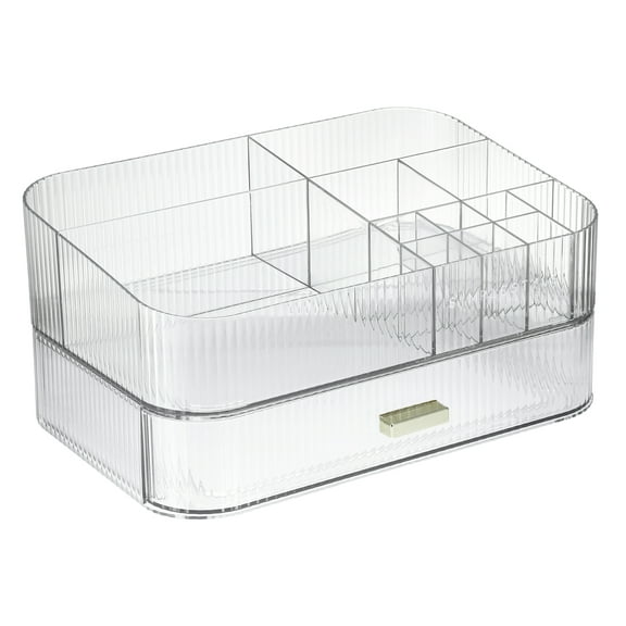 Unique Bargains Makeup Organizer with Stackable Drawers Translucent Cosmetic Storage Bathroom Vanity for Desk Clear