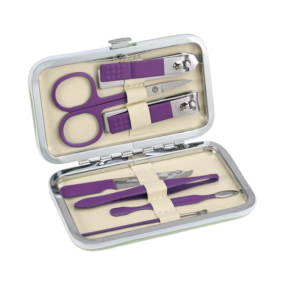 Unique Bargains Manicure Nail Clippers Set Professional Stainless Steel Kit 7 in 1 Purple