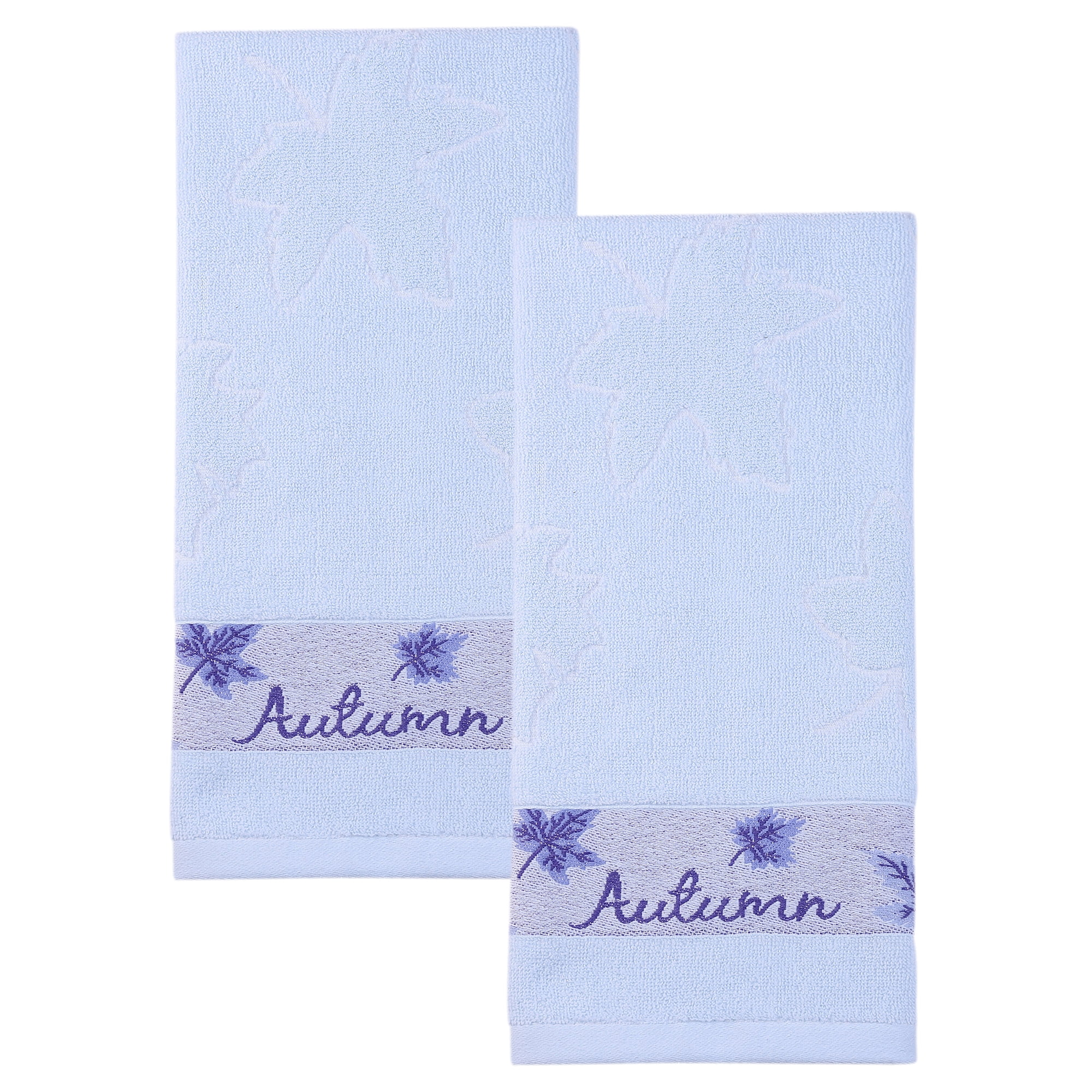 Unique Bargains Maple Leaf Jacquard Soft Absorbent Quick Dry Towels Blue 2pk
