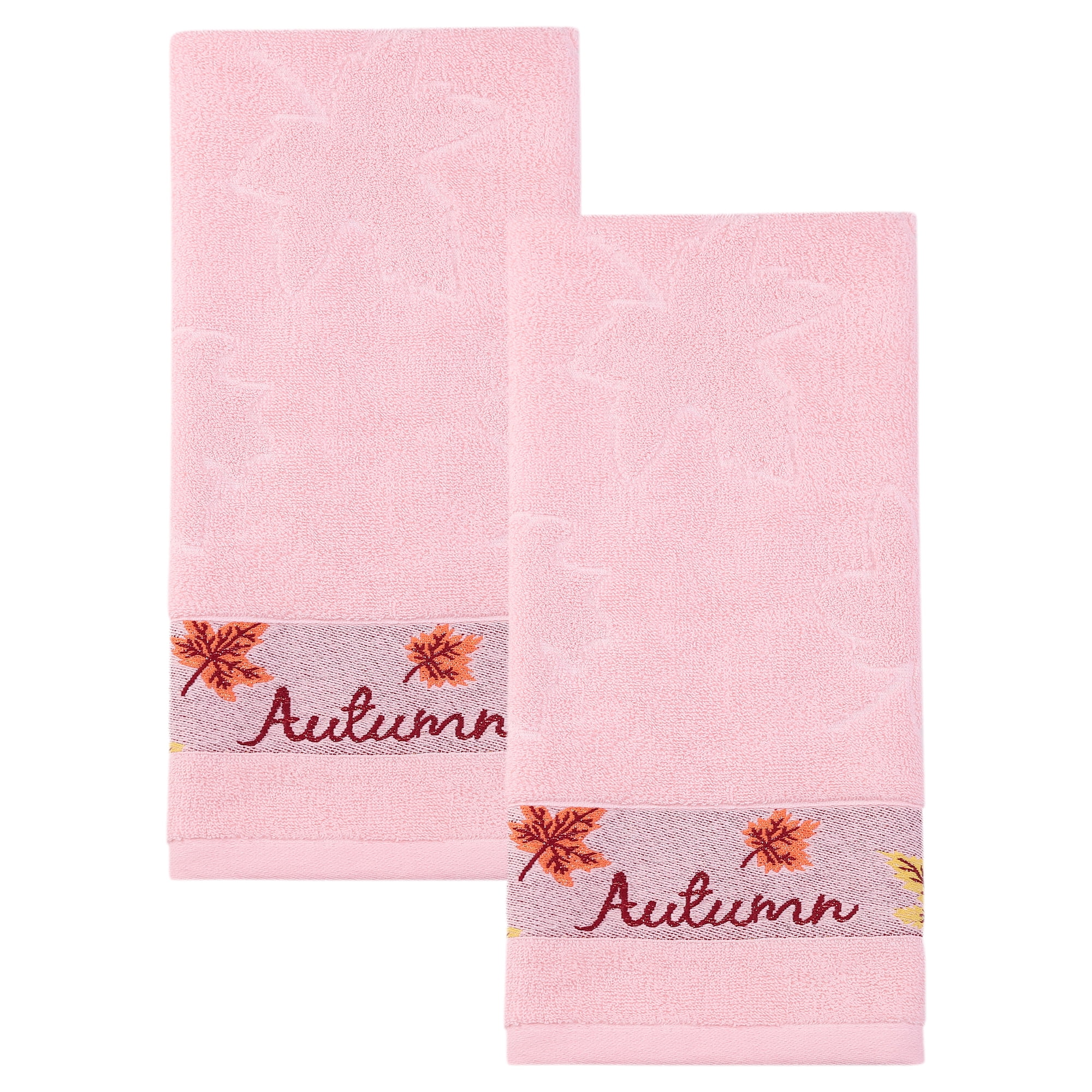Unique Bargains Maple Leaf Jacquard Soft Absorbent Quick Dry Towels Pink 2pk