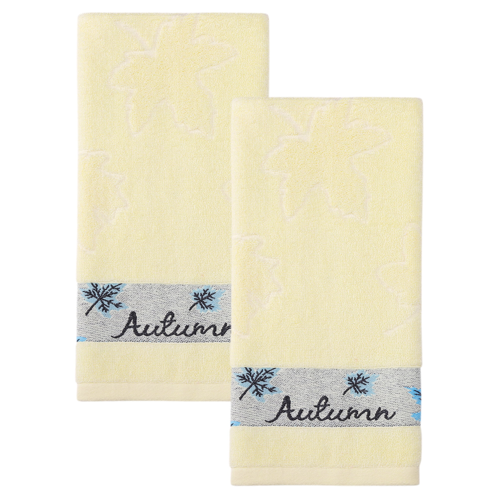 Unique Bargains Maple Leaf Jacquard Soft Absorbent Quick Dry Towels Yellow 2pk