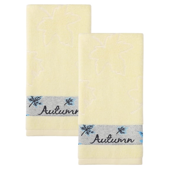 Unique Bargains Maple Leaf Jacquard Soft Absorbent Quick Dry Towels Yellow 2pk